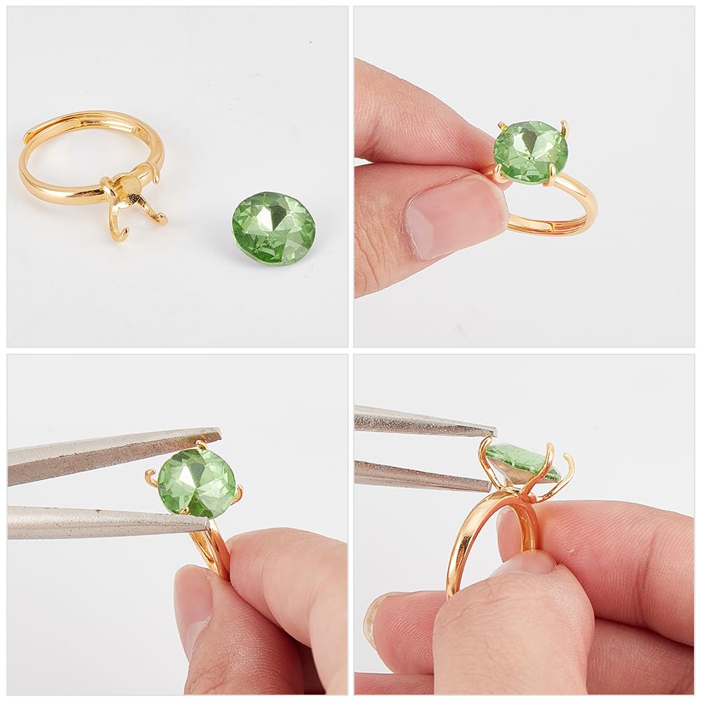 Beebeecraft 1 Scatola 4 Pezzi Anello A 4 Artigli con Impostazione Anello Placcato In Oro 18K Color Platino Regolabile Componenti per Anello Fai Da Te Creazione di Gioielli