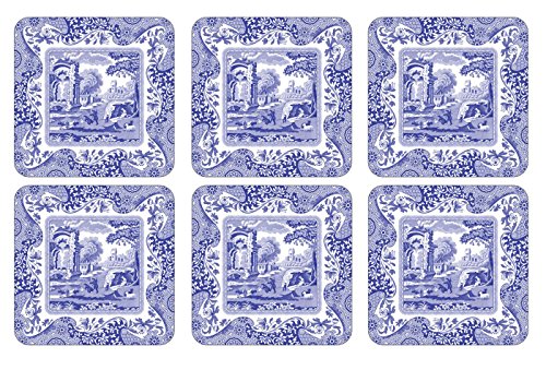 Pimpernel Set of 6 Blue Italian Coasters - Blue & White Color Corked-Backed Drink Coasters with Heat Resistance and Stain Protection Suitable for Tea Coffee and Everyday Use