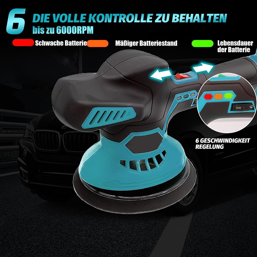Poliermaschine Auto für Bosch 18V PBA,6 Variable Geschwindigkeit Auto Poliermaschine zum Polieren,Schleifen,145mm Polierschwamm (Ohne Akku)