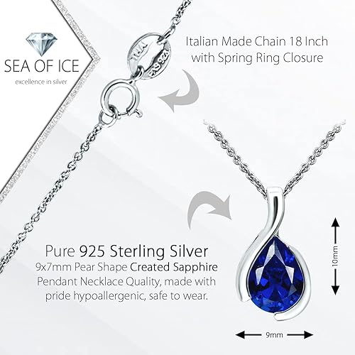 Miniatura 2 de SEA OF ICE Pear Shape Teardrop Natural Gemstones Pendant Necklace -Red Garnet 9x7mm Pear Shape with Sterling Silver necklace 18 Inch - Necklaces for