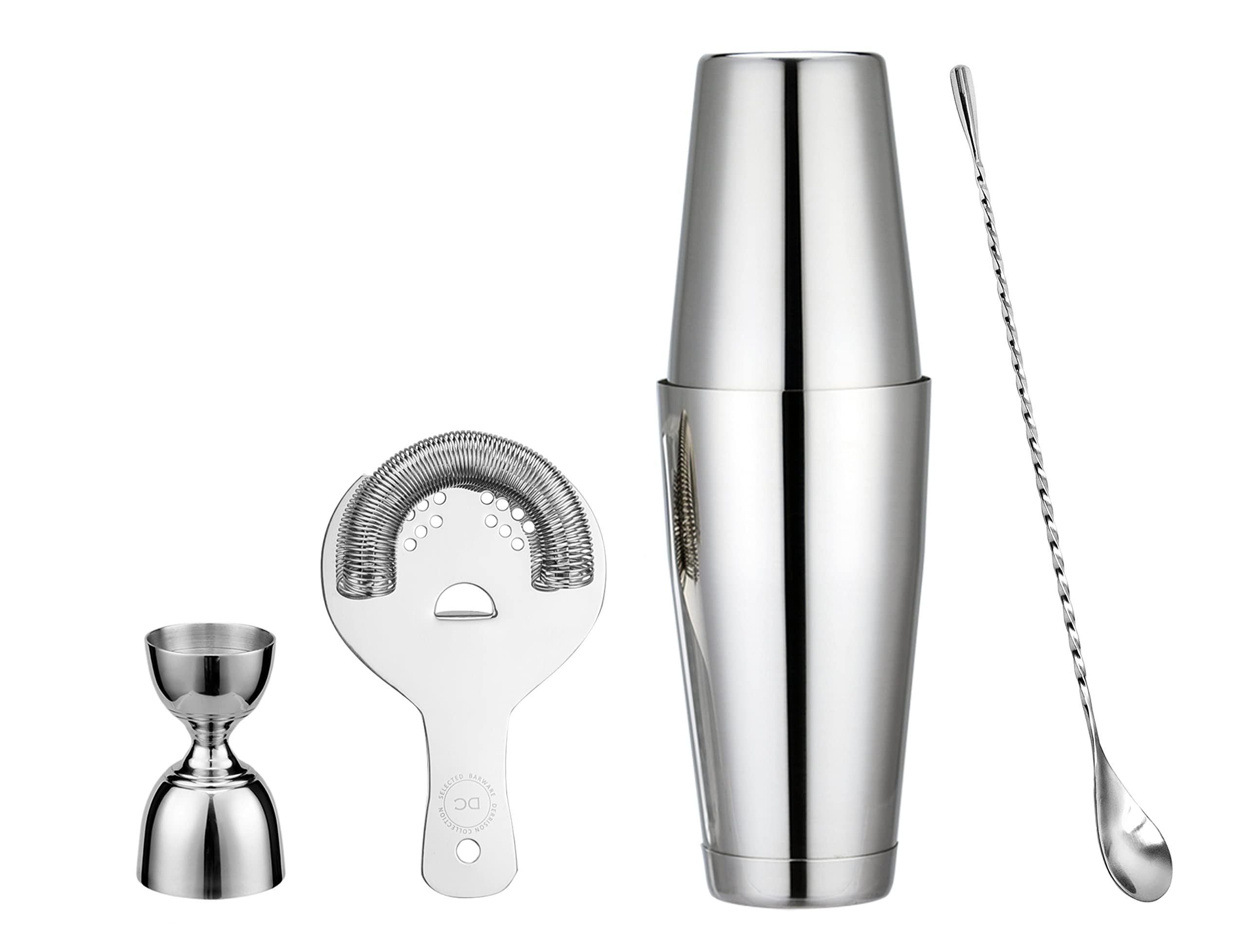 Boston Shaker Set: Weighted & Unweighted Martini Shaker With Hawthorne Strainer, Bell Jigger and Bar Spoon, 18/28oz Stainless Steel Cocktail Shaker, Professional Bartender Kits in Heavy Duty Metal