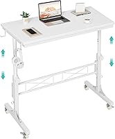 WINAZ 32" Portable Treadmill Walking Pad Desk on Wheels - Adjustable Height 30.7-41.9" Standing Laptop Table for Couch, Teacher Podium, White