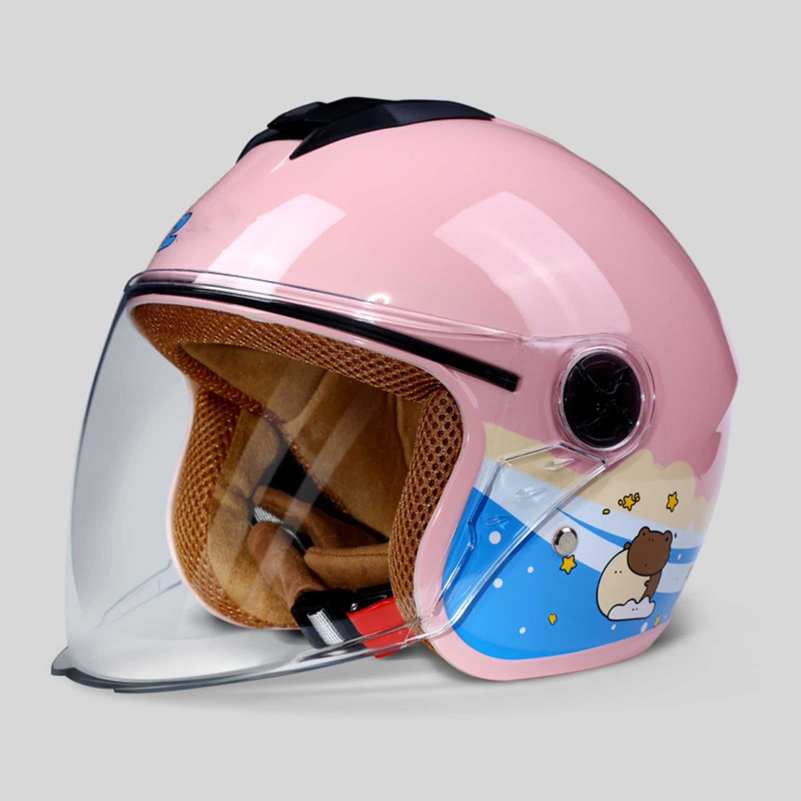 Casco Mezzo Moto per Bambini Casco Aperto Casco Elettrico Street Cruiser per Ragazze per Ragazzi Quattro Stagioni 4-12 Anni B,55-60CM