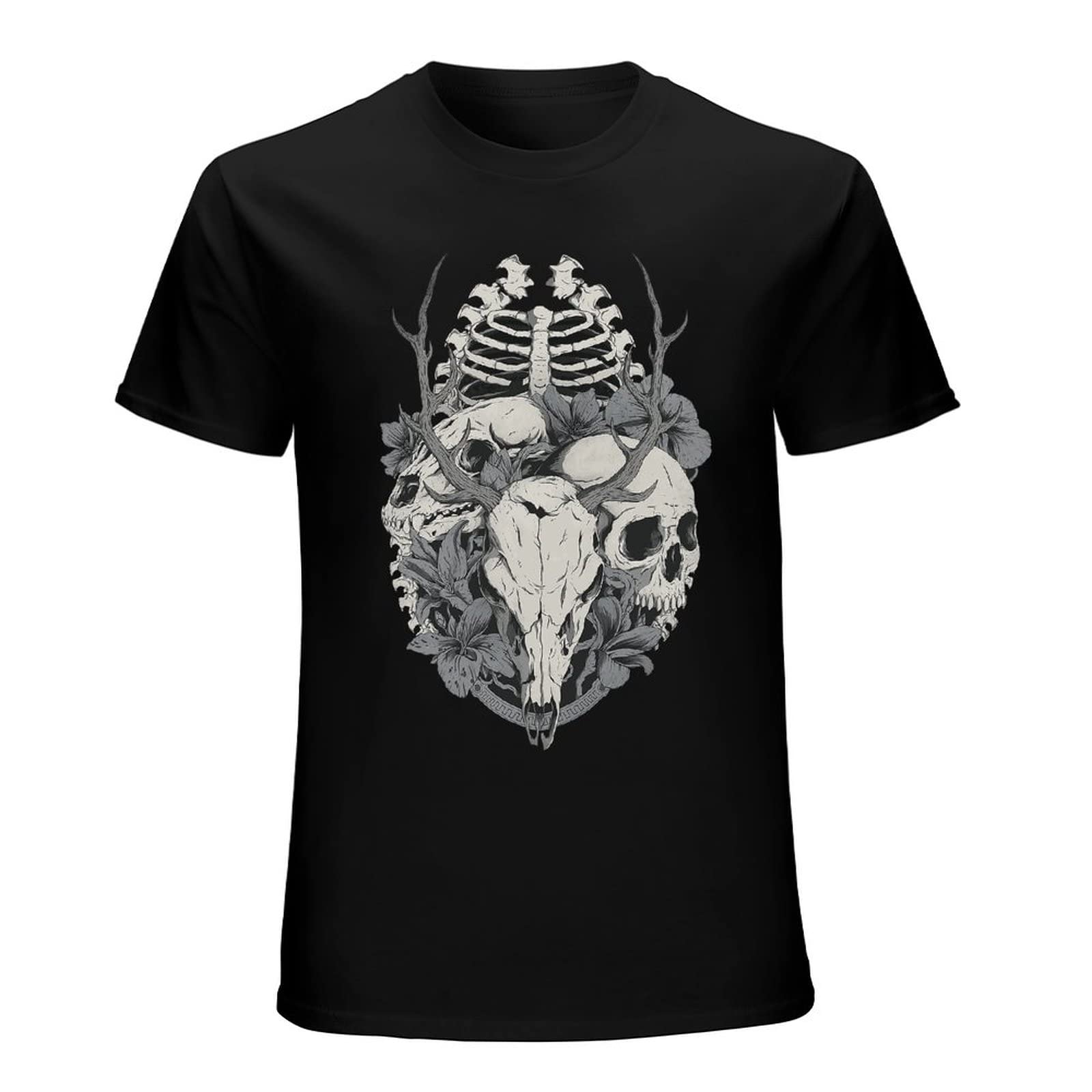 Amazon.co.jp: Tシャツ メンズ 半袖 トップス 鹿の頭蓋骨 骸骨 スカル 