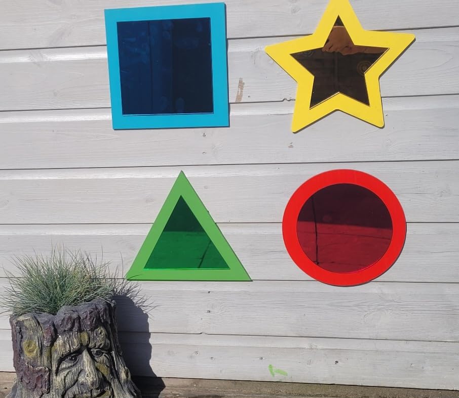 Acrylic Sensory COLOUR Mirrors Set, Square, Triangle, Circle, Star Shapes, for Garden Use