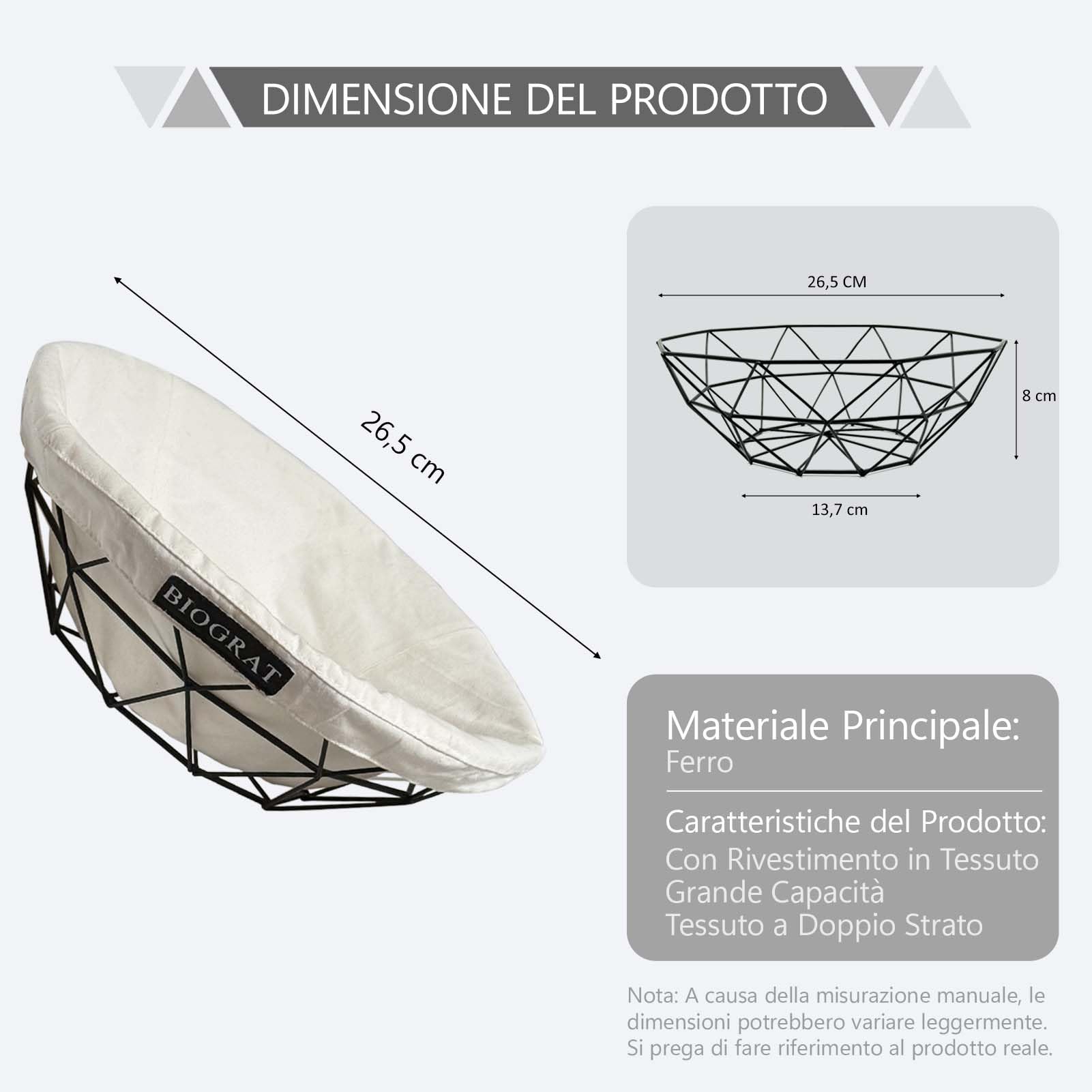 Cestino Pane da Tavola Moderno Design in Acciaio con Tessuto, Ø 26,5 cm Centrotavola Portafrutta Fruttiere del Ristorante e Cucine, 1 Pz