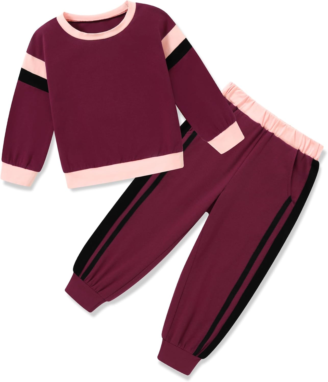 SANMIO Toddler Girl Clothes Outfits Cute Color Block Long Sleeves Top and Pants Sweatsuit 2 Piece Winter Clothing Set