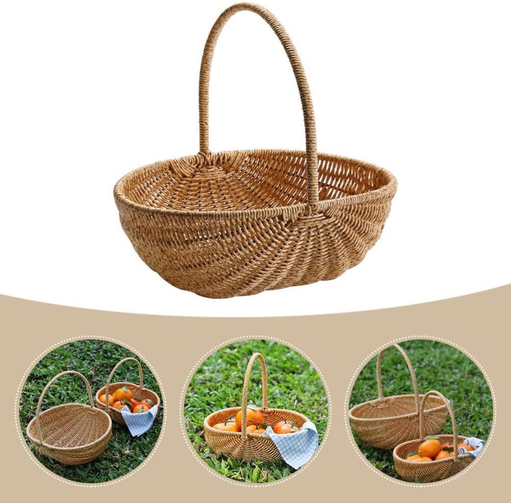 LIFKOME Imitation Rattan Basket Plastic Rattan Picnic Basket Easter Flower Basket with Handle Woven Storage Basket for Home Wedding Decoration 24cm Hand Woven Snacks Basket