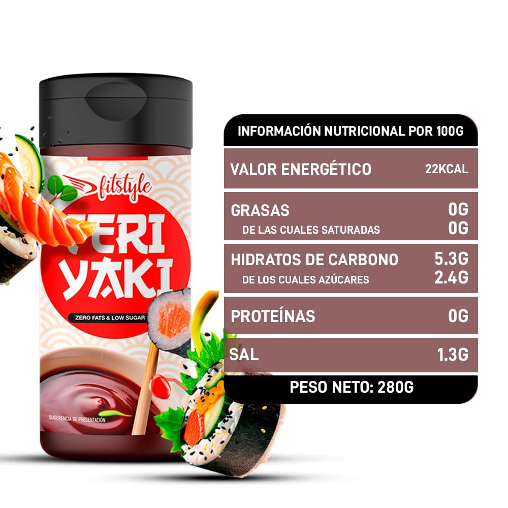 Salsa Teriyaki 0% FITstyle 280ml | Sin azúcar y sin grasas | Textura espesa y sabor intenso | Apto para dietas