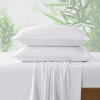 4Pcs Bamboo Sheets Queen 100% Organic Bamboo Cooling Sheets 240TC Bamboo Bed Sheets Soft Breathable with Sheet Straps 1 Flat Sheet, 1 Fitted Sheet, 2 Pillowcases White