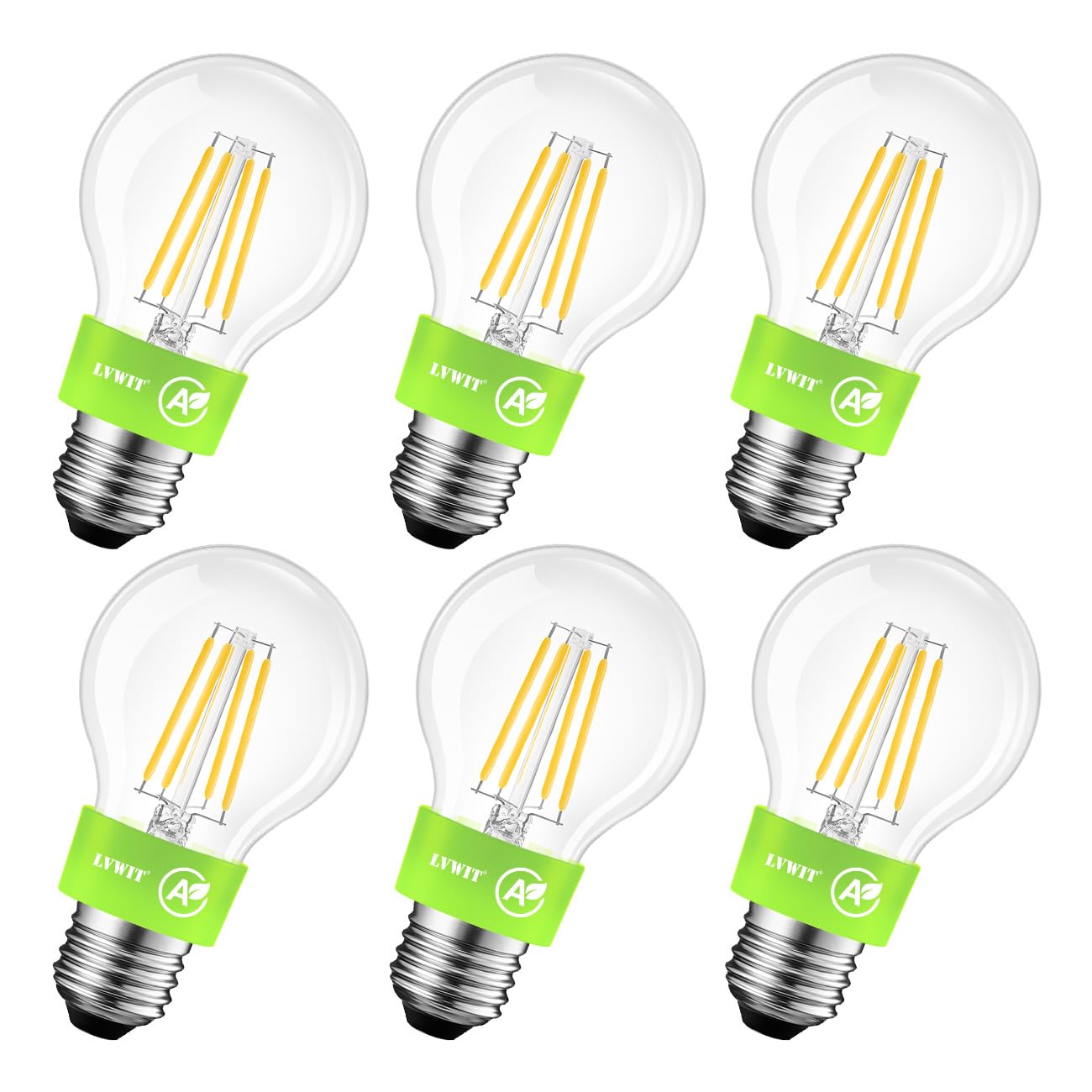 LVWIT Lampadine LED E27, Lampadine Filamento Classe A Ultra Efficiente, Luce Calda 2700k, 3.8W Equivalenti a 60W, 806LM, Forma a A60 Vintage, 93% Risparmio Energetico, Non Dimmerabile, 6 Pezzi