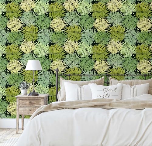 Papel tapiz de vinilo autoadhesivo e impermeable verde para pared de salón 4