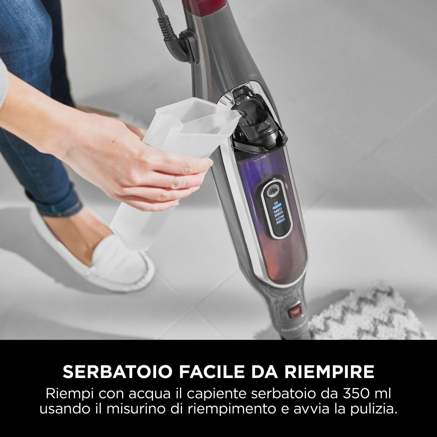 Shark Automatic Klik n' Flip Steam Mop, Scopa a Vapore Intelligente, Cavo 6 m, 2 Panni Lavabili, Serbatoio Capacità di 375 ml, Riscaldamento in 30 Secondi, Bordeaux/Grigio, S6003EU