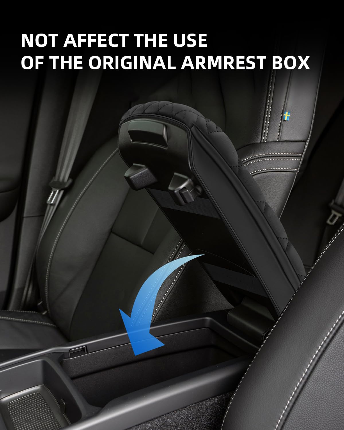 Housse d'Accoudoir Compatible avec Volvo XC40 / C40 2018-2025 | Couvre Accoudoir Console Centrale, Protection Accoudoir, Matériel Cuir PU Épaissi, Accessoires Rehausser l'Accoudoir de 3CM