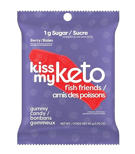 Kiss My Keto Gomitas sin Azúcar, Pack de 6 Gomitas de Pez – Satisface los Antojos mientras Permaneces en Cetosis – Alta en Fibra, 2 g de