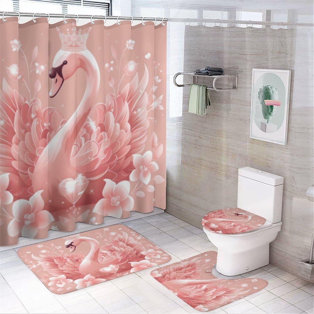 Rideau de douche moderne et tapis de bain assortis pour une décoration de salle de bain cocooning