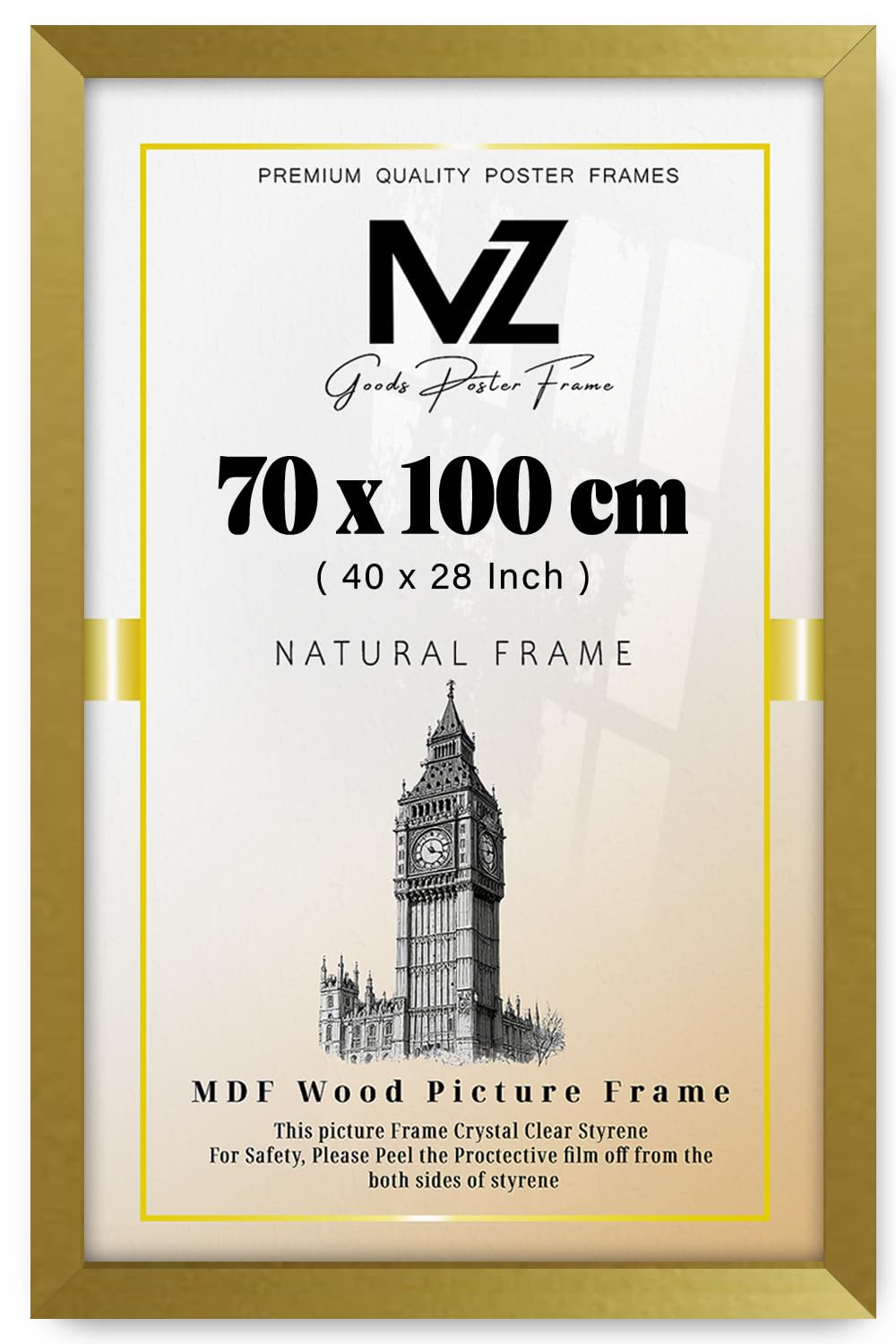 Mz Goods Gold | Mdf Poster Frame (70 X 100 Cm) 28" X 40" For Movie Posters, Sketch Art, Mdf Wood Finish, Secure Hanging Hooks For Display [ ]
