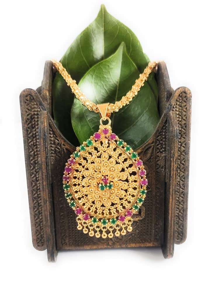 CUTE GOLD One Gram Micro Gold Plated Fashion Jewellery South Indian Traditional Ruby Emerald Handcrafted Dollar Chain for Women & Girls (24 inch) (Casual) (B0BG2958N5) Amazon Price History, Amazon Price Tracker