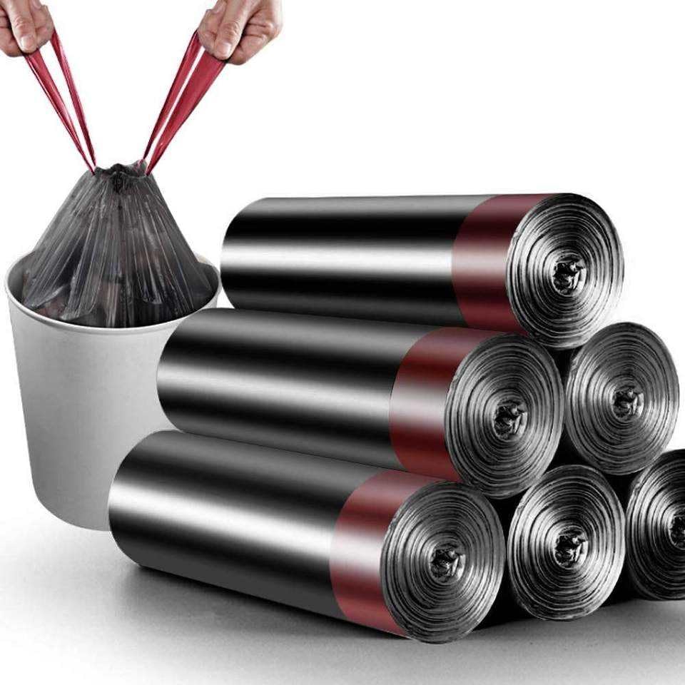 Cleonest Medium Drawstring Garbage Bags 120 Count Heavy Duty Leak-Proof 45x45 cm Kitchen Home Trash Bags Black Red Tie Handles-image-18