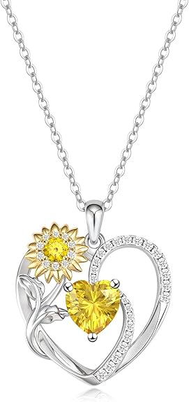 Sunflower Heart Birthstone Necklace for Women