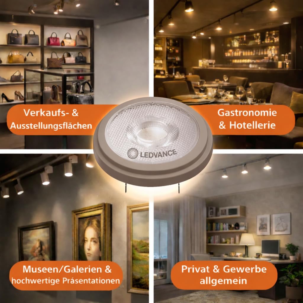 LEDVANCE 6x LED AR111 Spot, Warmweiß 2700K, 11,7W, Dimmbar, G53 Sockel, 75W Halogen Ersatz, 24° Abstrahlwinkel, 12V 6er SPARPACK