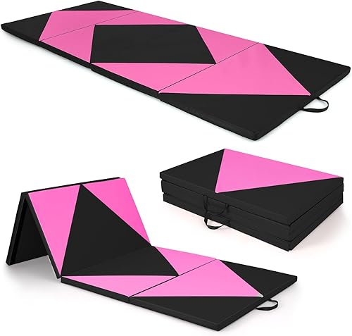 Vista 71 de Giantex 4'x10'x 2" Gymnastics Mat, 4-Panel Folding Aerobics Exercise Mat w/Hook & Loop Fastener, Carrying Handle, Portable Tumbling Mat for
