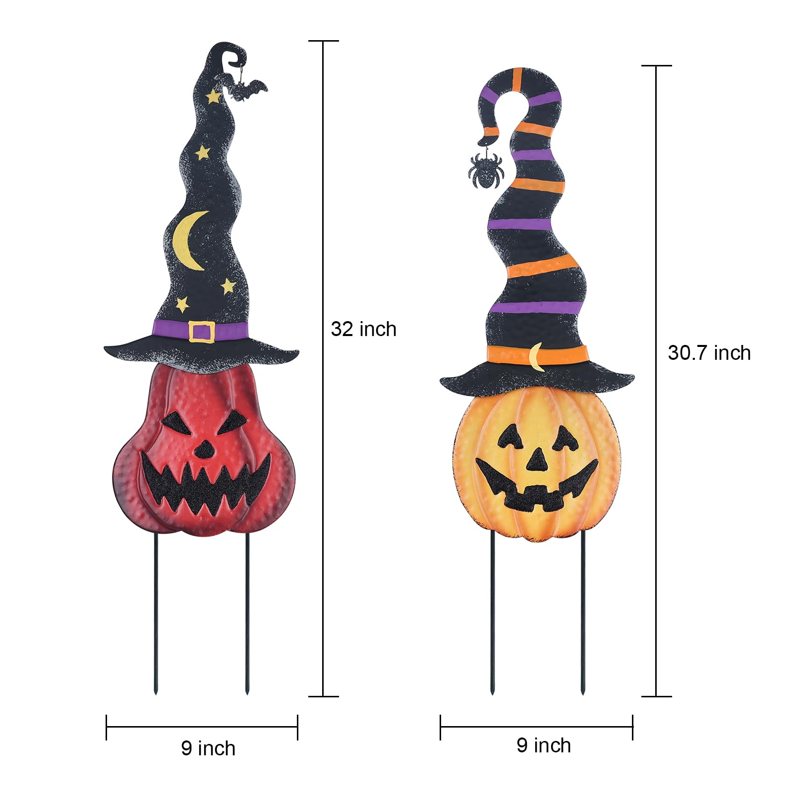 YEAHOME Dekoracje halloweenowe na zewnątrz, metalowe słupki ogrodowe z czapkami czarownic na Halloween, latarnia, dynia, podwórko, znaki na zewnątrz, trawnik, patio, dekoracje imprezowe