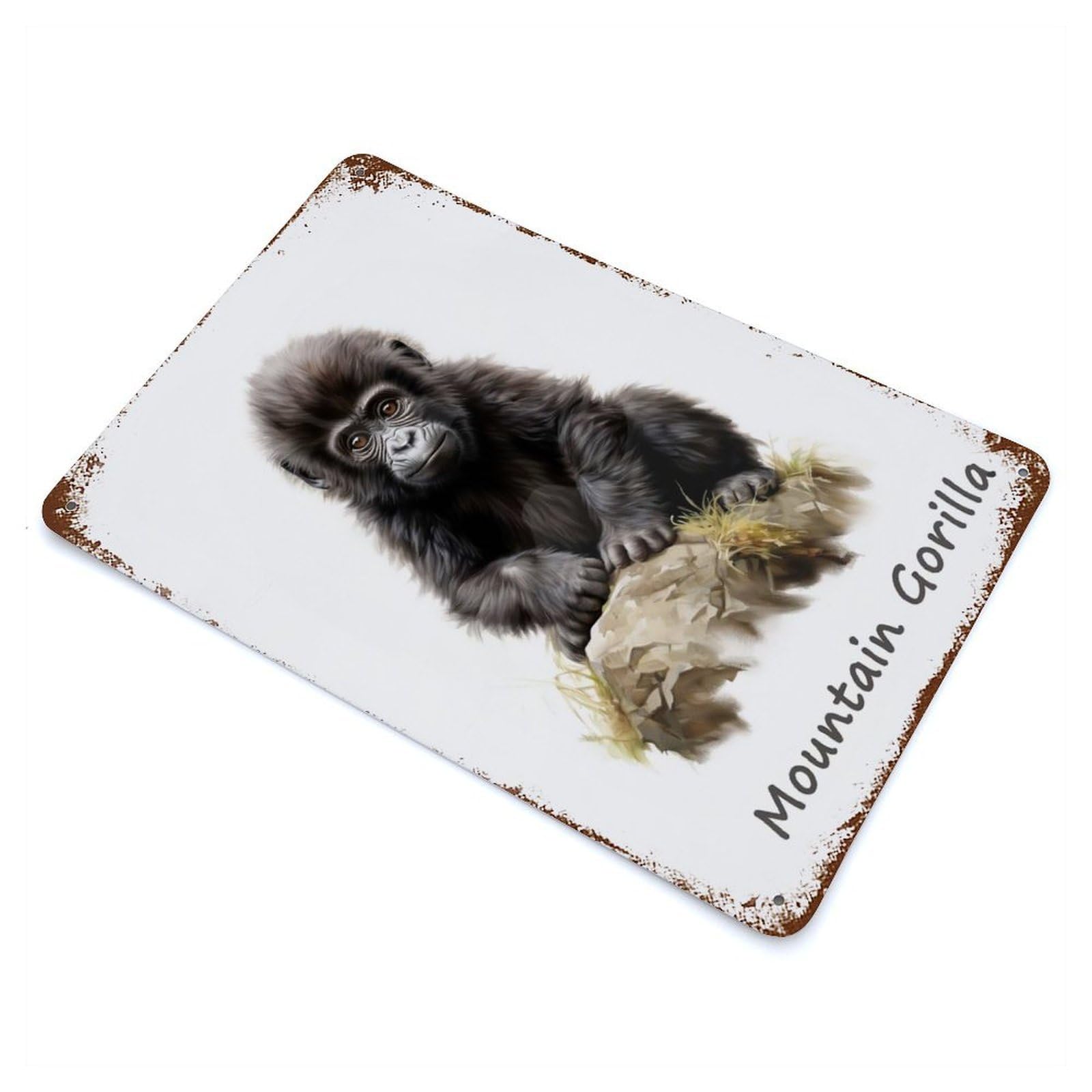 Mountain Gorilla Animal Aged Metal Wall Plaque 11.8"x7.9", for Living Room, Hallway And Home Decor, Shabby Chic Decor