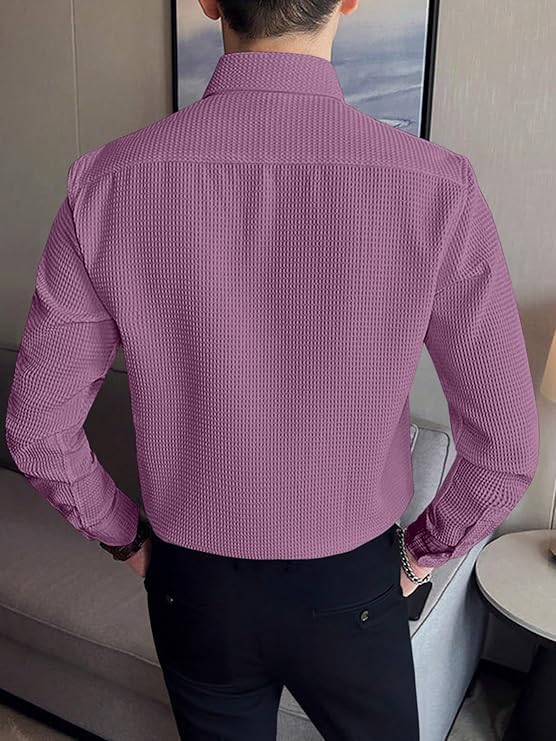Image of GRECIILOOKS Men's Shirt | Formal Button Down - Slim Fit Office Shirt's for Men | Premiuim Textured Long Sleeve Cotton Blend | Business & Meeting Ready