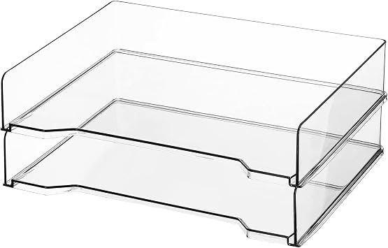 DoubleFill 2 Pcs Stackable Letter Tray Rectangular Plastic Desk Organizer 13 x 9.5 x 2.6 in Paper Holder File Tray Accessories Rack for Desktop Office Desk Drawers Clear