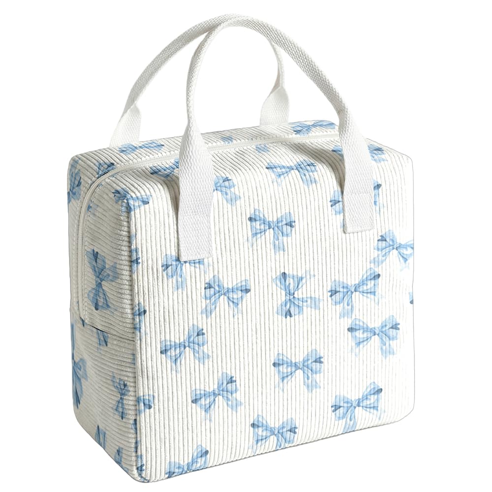 blue bow lunch box for women and men insulated fabric lunchbag for work leakproof adult lunchbox cooler lunch