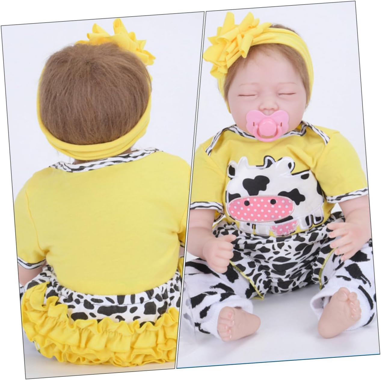 Milisten Reborn Baby Dolls Clothing Yellow Cow Baby Girl Outfit Set Includes T-Shirt Pants Hairband Stockings