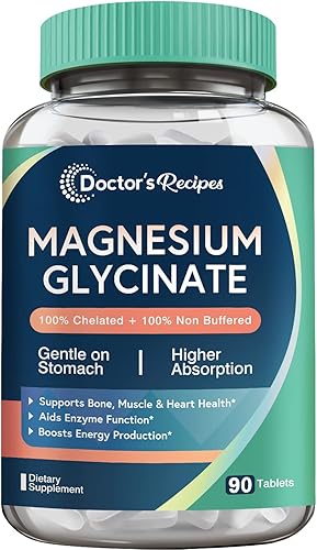 Doctor's Recipes Glicinato de magnesio, magnesio quelatado con alta absorción y no tamponado, fácil para el estómago, sin gluten, hueso, músculo,