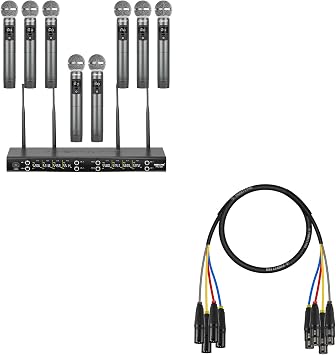 مجموعة ميكروفون لاسلكية Phenyx Pro ذات 8 قنوات PTU-4200-8H مزودة بكابل XLR رباعي القنوات PCBL-4IN1-3