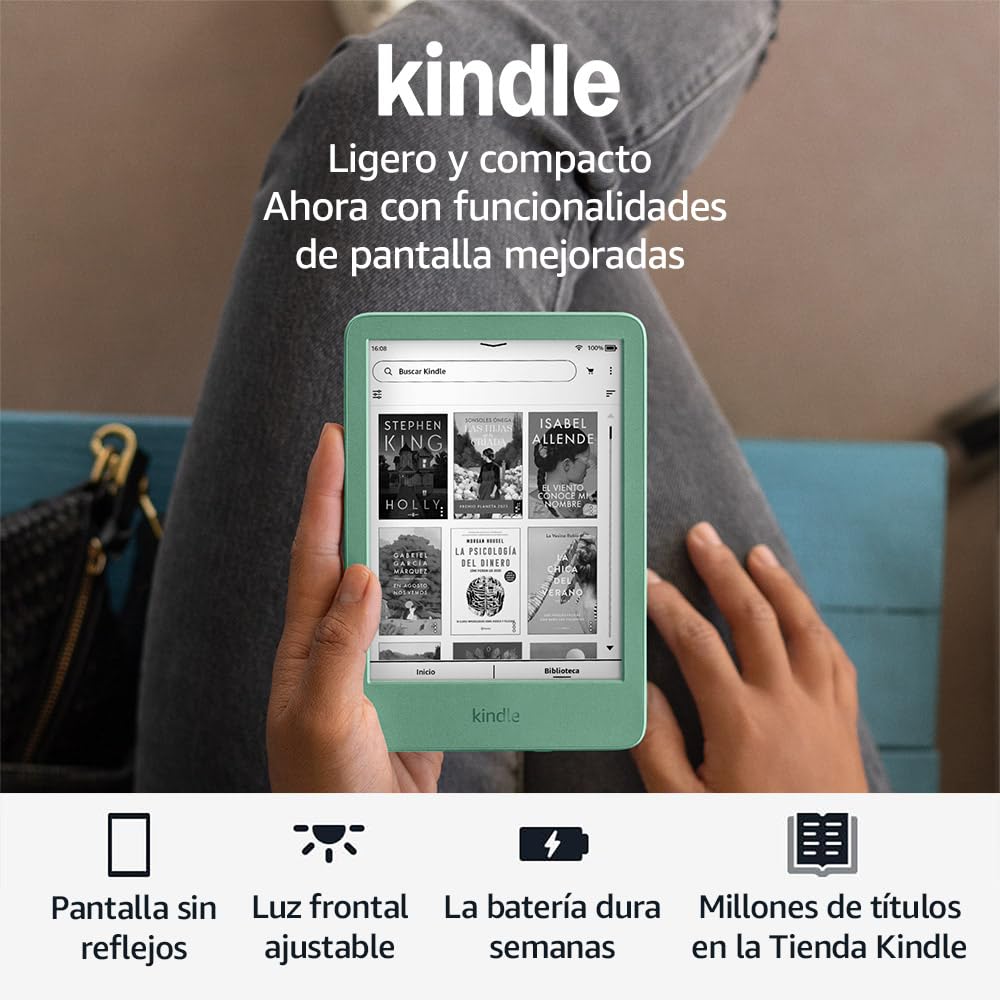 Amazon Kindle (última generación) | el Kindle más ligero y compacto, con pantalla sin reflejos, pasos de página más fluidos y luz frontal ajustable | 16 GB | Sin publicidad | Verde matcha