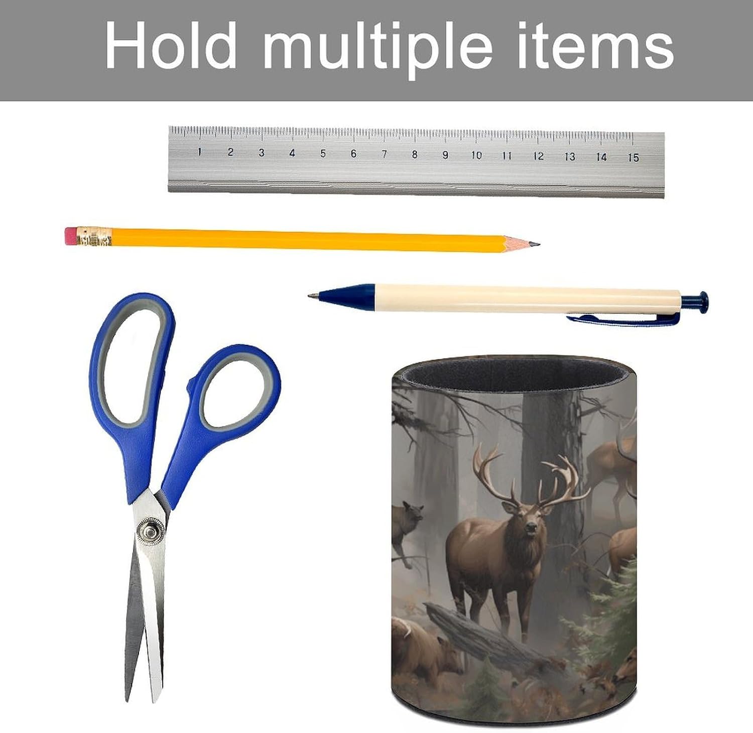 Office Hunting Deer Bear Elk Desk Organizer Pen Holder Round image 5