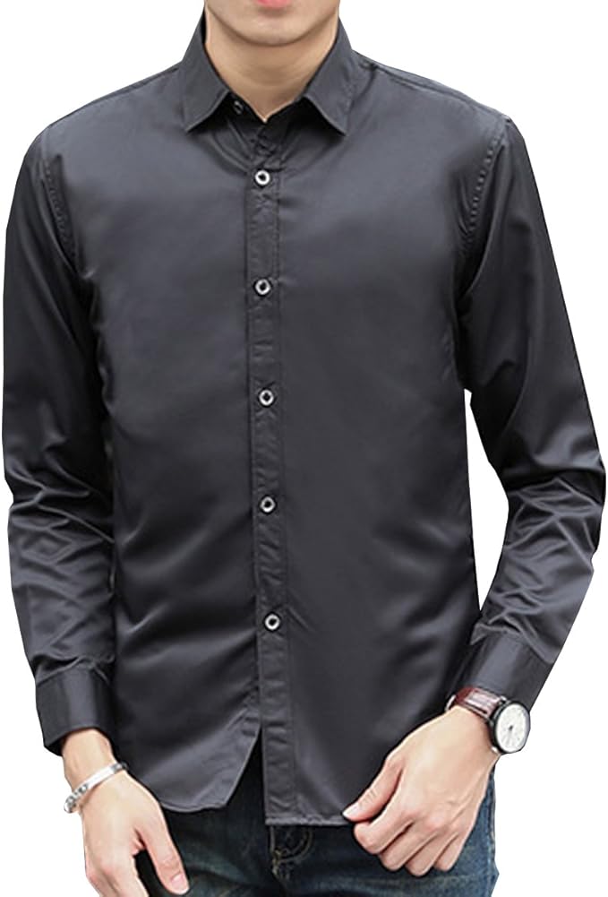 Amazon メンズ 襟付き シャツ 長袖 ワイシャツ トップス スリム ビジネス カジュアル シンプル シャツ 通販