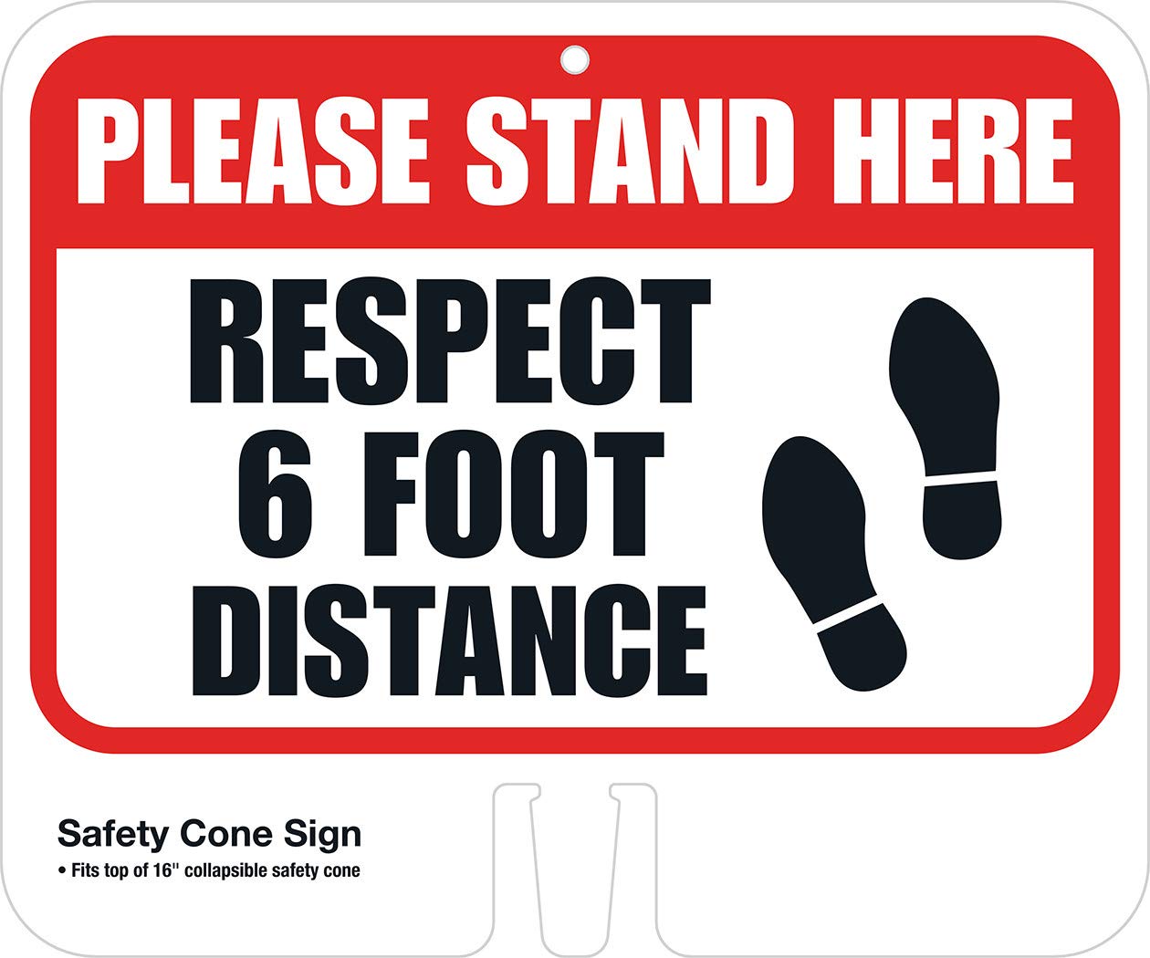 Hillman843866 Please Stand Here Safety Cone Sign, 10" x 12", Black and Red Coroplast