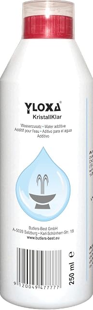 Butlers-Best Yloxa Crystal Clear Water Additive Concentrate for Fountains, Water Walls, Columns, Cascades and Nebulisers Indoor and Outdoor Use 250 ml Bottle