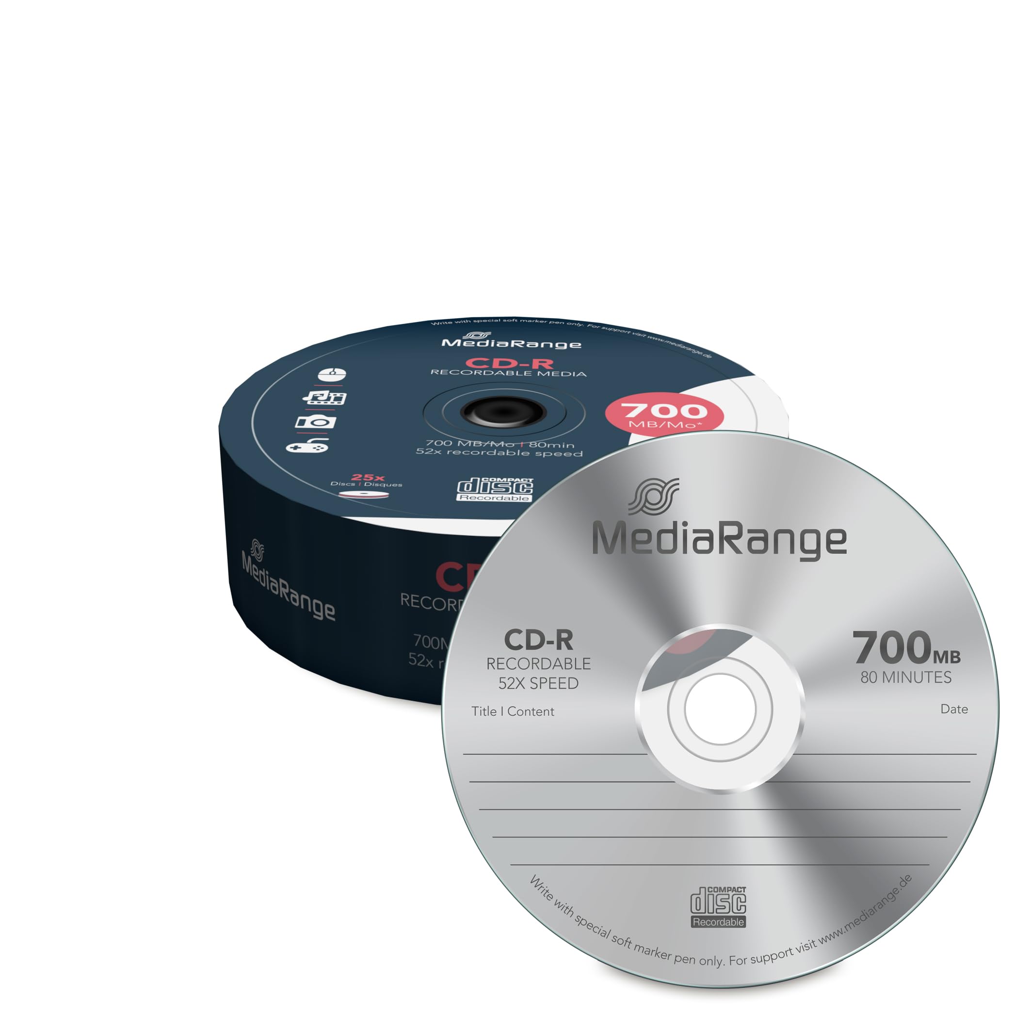 MediaRange MR201 CD-R 700MB 25pc(s) blank CD - blank CDs (CD-R, 700 MB, 25 pc(s), 52x, 80 min, Cakebox)