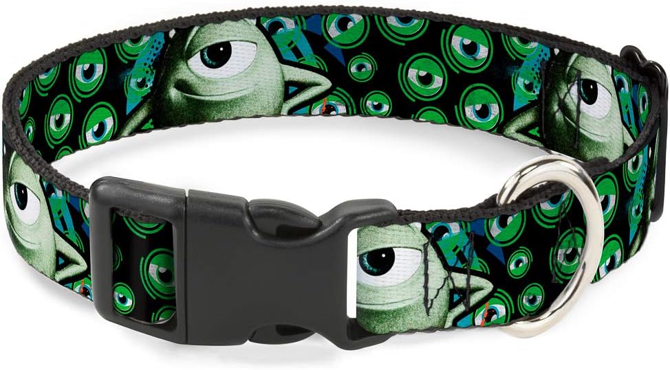 Buckle-Down Plastic Clip Collar - Mike Poses/Eyeballs Black/Greens - 1.5" Wide - Fits 13-18" Neck - Small