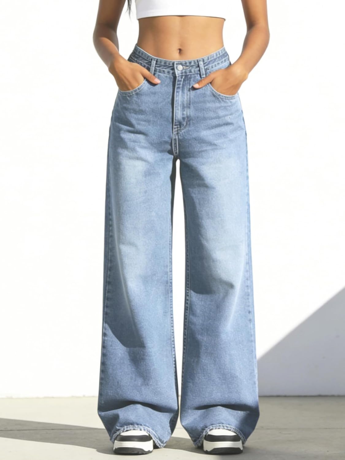 skyllc Women's High Waisted Wide Leg Jeans Stretchy Straight Leg Loose Boyfriend Denim Pants Baggy Casual Jeans for Women - Image 4