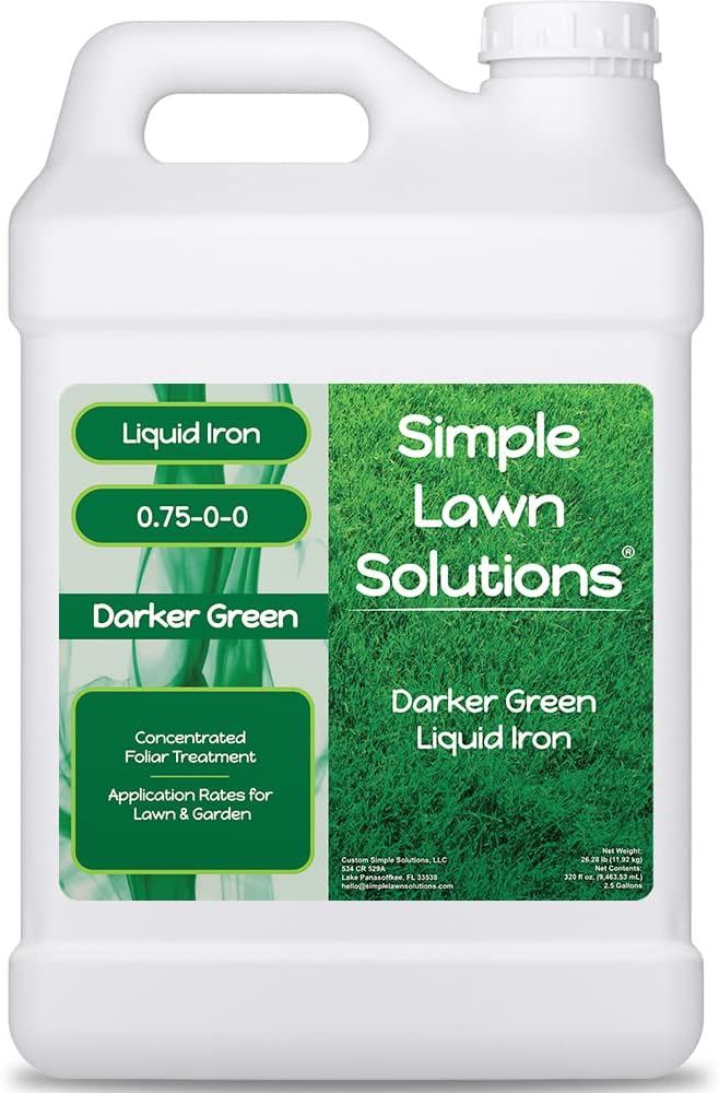 Simple Lawn SolutionsLiquid Iron Darker Green - Chelated Micronutrients - Concentrated Booster for Lawn, Indoor Plants and Outdoor Garden (2.5 Gallon)