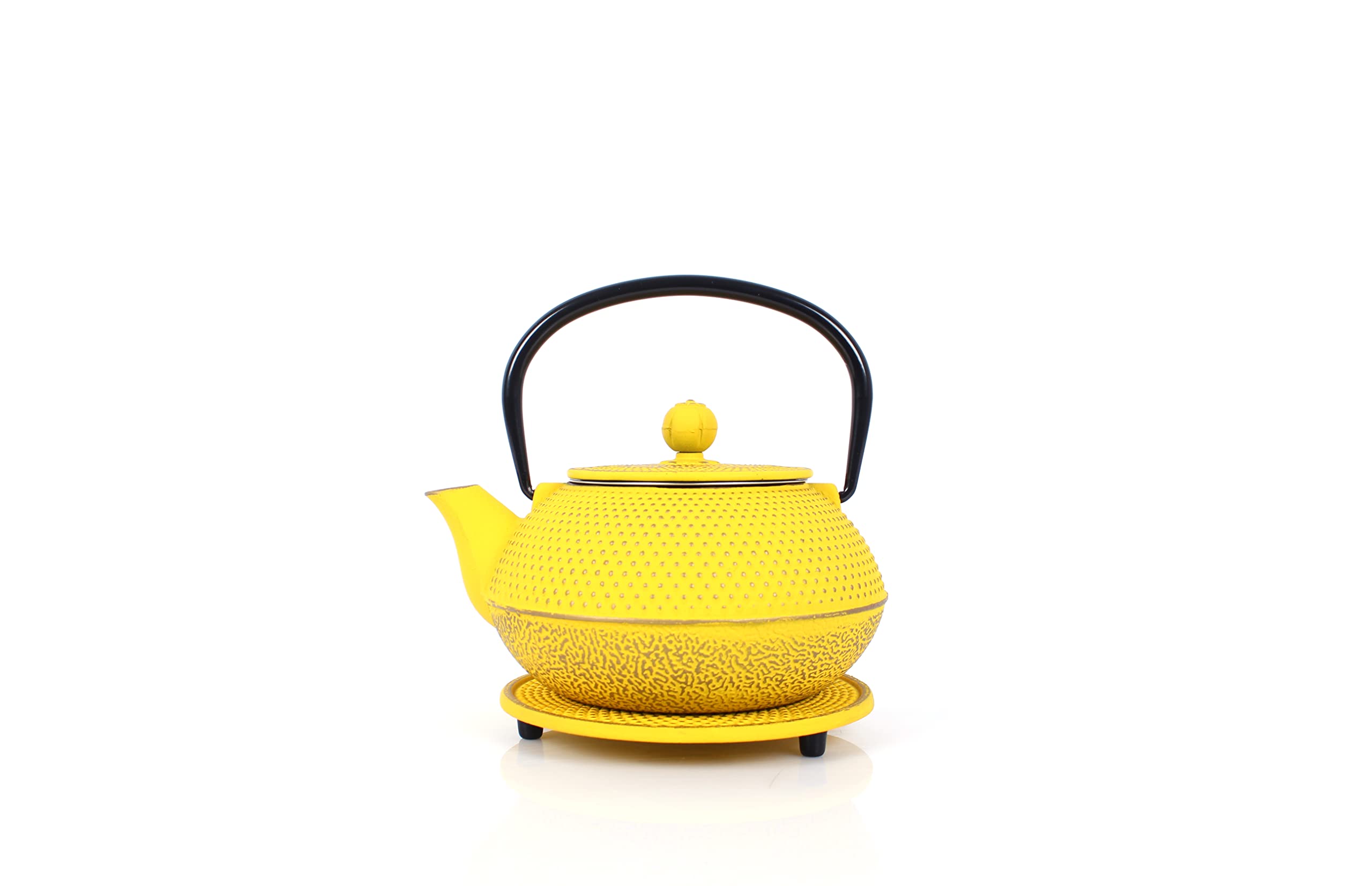 ECHTWERK Service à thé en fonte, théière 0,8 L avec passoire amovible, théière avec soucoupe, set de théières au design vintage pour la préparation de thé en vrac, jaune