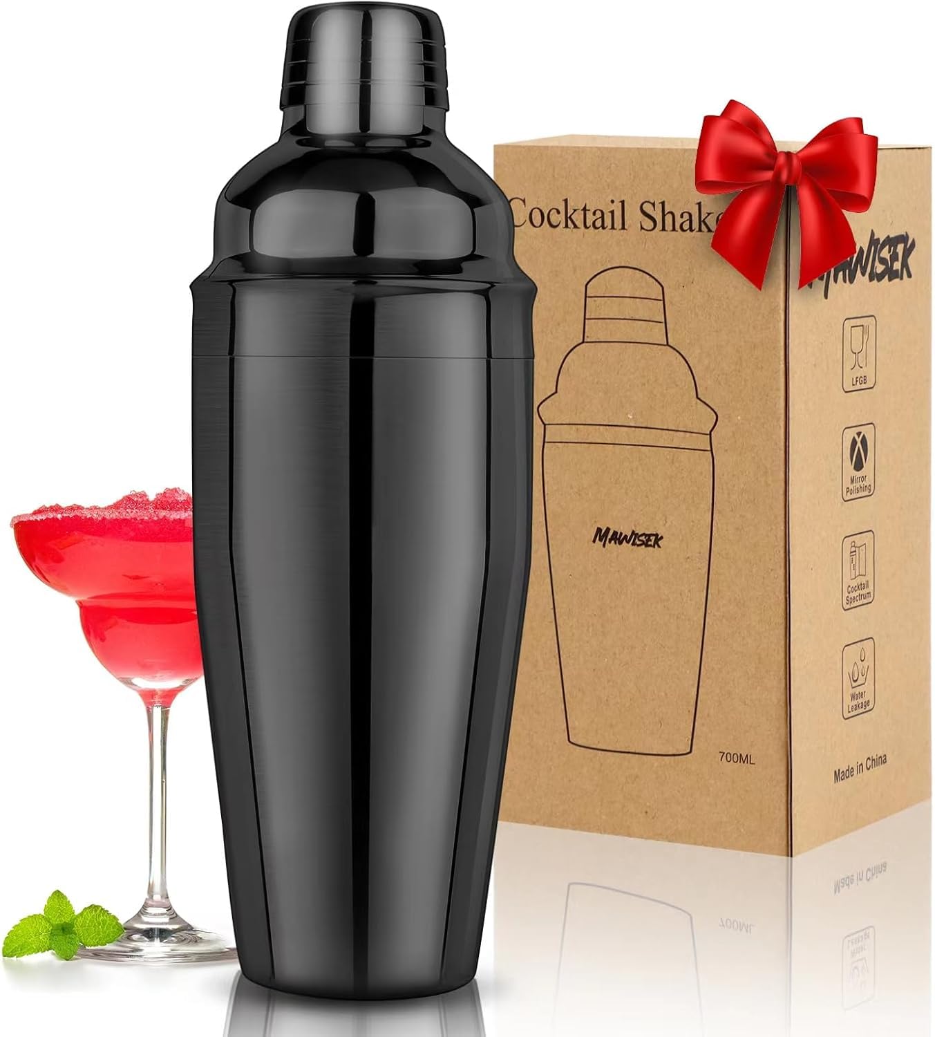 Coctelera de 25 onzas con colador integrado para camarero, mezclador profesional de margaritas de acero inoxidable 18/8 para bebidas mixtas (negro)