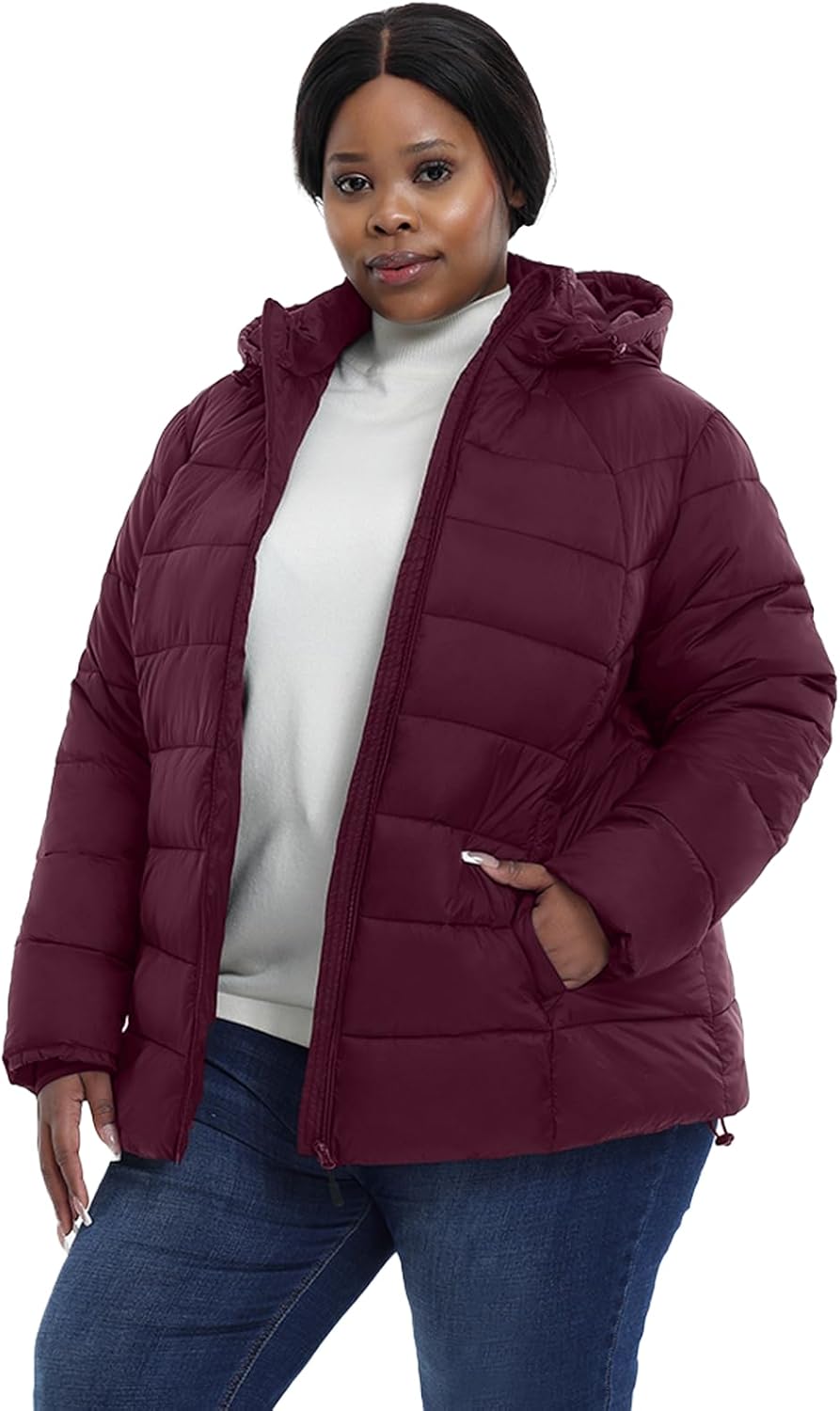 Plus Size Women's Packable Puffer Jacket 1X-6X Water-Resistant Lightweight Winter Coat(Exclusively for Plus Size) - Image 2