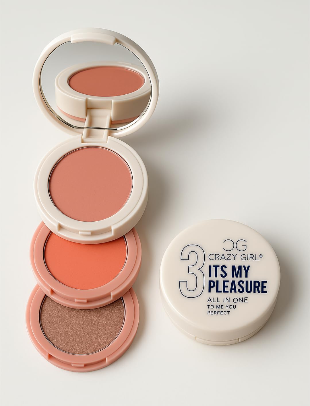 Crazy Girl 3 in 1 Makeup Stack Kit | Eyeshadow, Blush & Highlighter with Mirror | Compact Powder Formula | Oil Control & High Coverage | Travel-Friendly Makeup Kit-image-11
