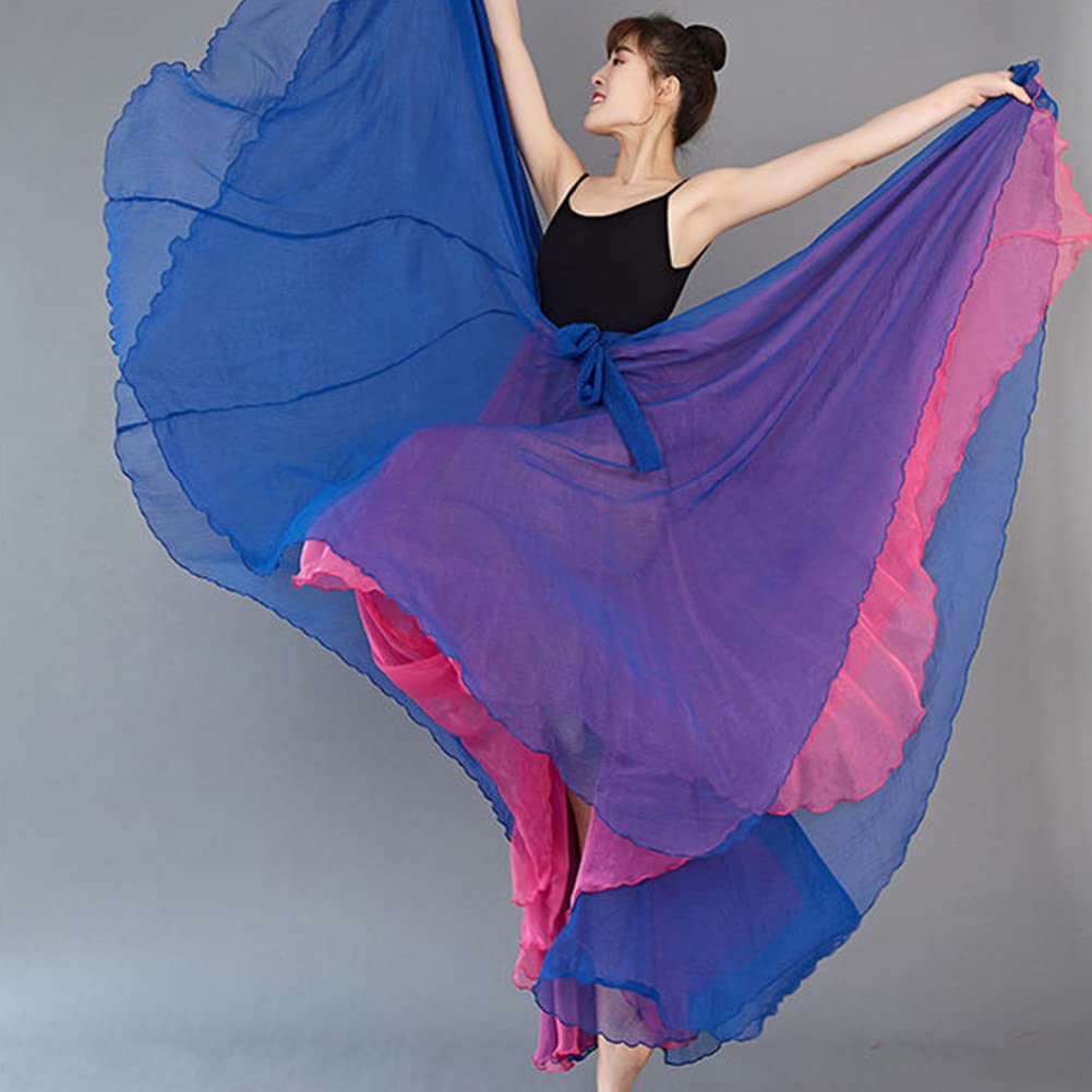 Mujer Falda Larga 2 Capas Falda de Baile de Gasa Verano Falda Maxi de Danza Falda de Columpio Falda de Flamenco Falda de Danza del Vientre Danza Clásica Danza Folclórica Latina Traje de Baile
