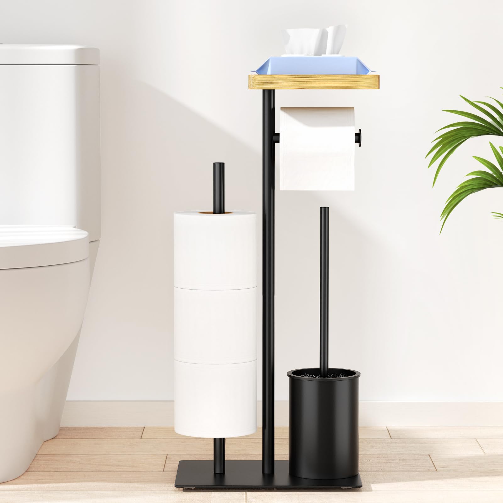 Freistehender Toilettenpapierhalter Mit WC-Bürstenhalter – Edelstahl Chrom, Anti-Überlauf, Rutschfest