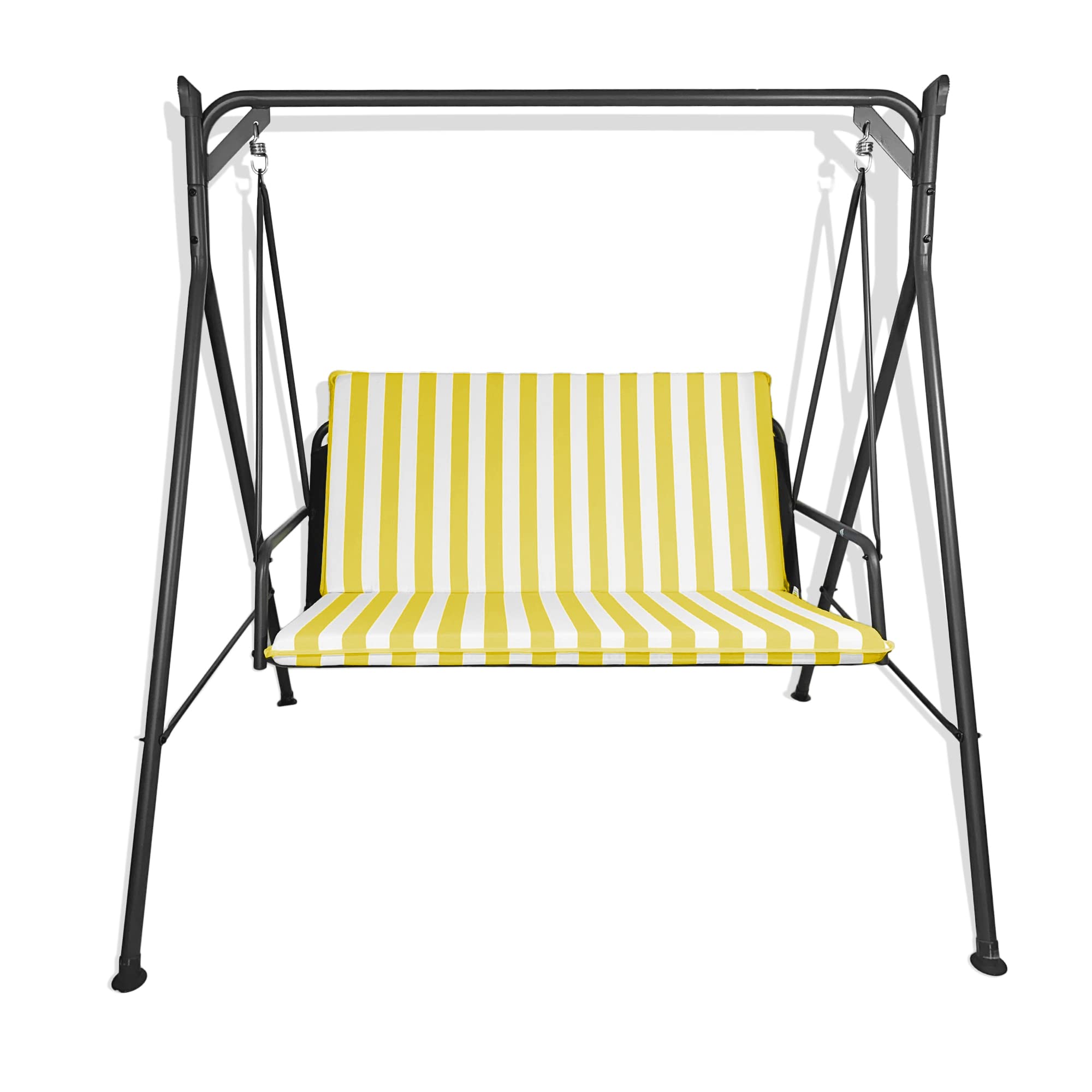 Il Tuo Artigiano Design Cuscino Fasciato per Dondolo 3 posti Imbottito - Made in Italy - Set Seduta e Schienale con Tettuccio (Cuscini 110x55 | Telo 144x124, Bianco e giallo)